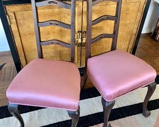 $100 - Pair of vintage upholstered seat chairs (some wear). 40"H x 18"W x 17.5"D ( seat height 19"H)