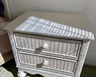 $120 -  Lexington wood and wicker two drawer painted nightstand.  Nightstand #1.  25"H x 25"W x 17.5"