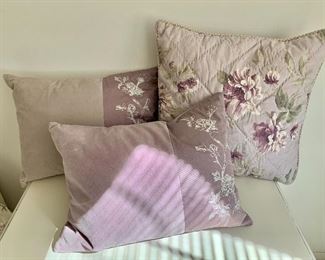 $60 - 3 Down stuffed pillows. Flower square pillow 15" x 15";  rectangular pillows 15.5"L x 11"T