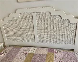 $250 Lexington Furniture full size wood and wicker painted headboard. 53.5"H x 62"W