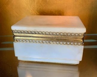 $50 - Alabaster, hinged box.  2.25"H x 4"W x 3"D