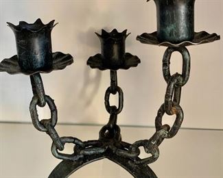 $50 - Vintage iron "chain" candle holder. 8.75"H x 7"W x 7"D