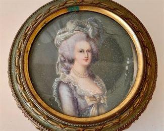 $50 - metal trinket box, with mirrored inside lid. 1.75"H x 4"D 