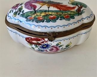 $140  Porcelain painted trinket box.  Made in France. 3"H x 4.5"W x 3.25"D