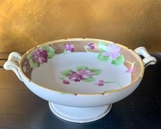 $24 - Hand painted porcelain footed bowl.  2.75"H x 7"W