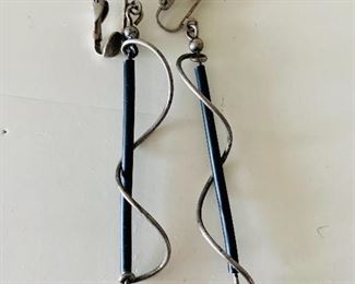 $20 - Vintage clip earrings; silver and black swirl