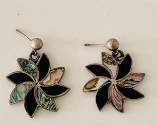 $24 - Sterling silver swirl earrings (as is); marked 925 Mexico on reverse