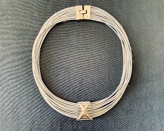 $40 - Vintage multistrand cable fashion necklace; 10 strands with cross pendant; 15.5 inches