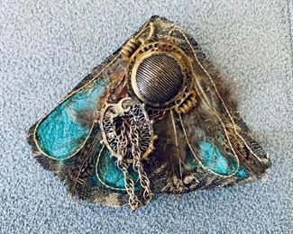 $25 - Vintage mixed media pin #1; approx 4”W x 3.5”H