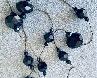 $30 - Vintage black jet bead station necklace; 34” long; 14K GP