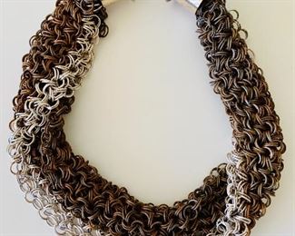 $40 - Vintage two-toned metal woven chain necklace; 15” long