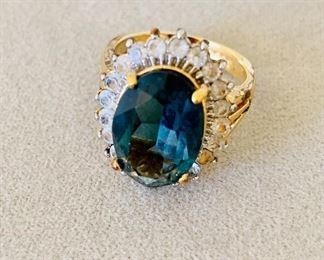 $20 - Sterling silver faux sapphire and diamond ring; 