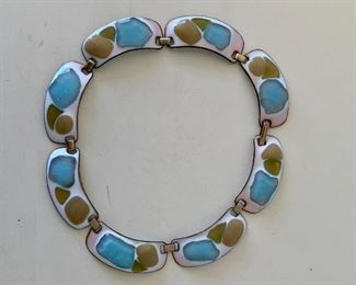 $30 - Vintage signed enamel collar/choker necklace; 16” 
