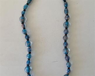 $20 - Vintage blue glass bead necklace; 18”