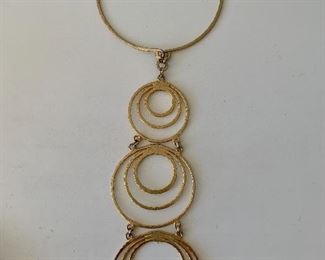 $30 - Vintage “groovy”  goldtone circle drop necklace on choker; 9” pendant; 