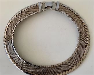 $20 - Vintage gold and silver tone mesh collar necklace; 16”