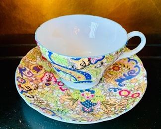 $165 - Shelley Paisley Chintz 14073 Teacup and saucer; Green stamp