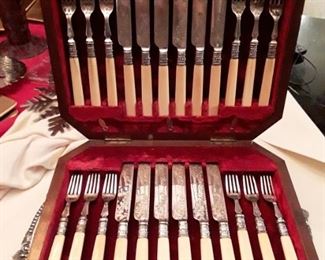 Antique Sheffield Silver plate 12 piece fish/dessert service.