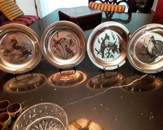 Set of 4 Collector Sterling Silver Audubon bird plates.