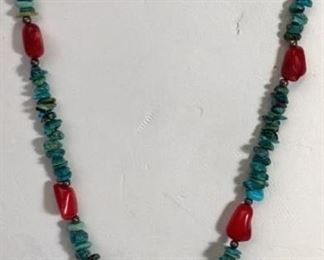 turquoise and coral necklace southwestern navajo