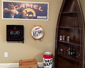 Camel cigarette sign
Bud Light Neon Sign, Budweiser crate 
Oversized No Bull stand / ashtray