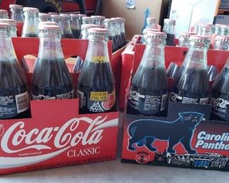 Vintage Coca-Cola six pack, Carolina Panthers Collectible
