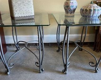 Rod iron glass top end tables