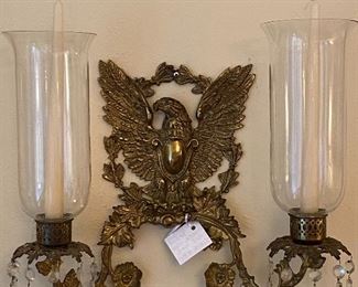 Federal style brass wall sconce with eagle 
