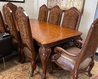Michael amini cherry wood dining set with two leaves