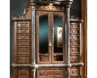 Michael amini mirrored armoire with marble accents ( side drawers not included)