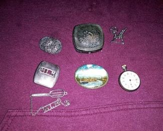 Derr Kiss Sterling Compact & Other Antique Sterling Jewelry