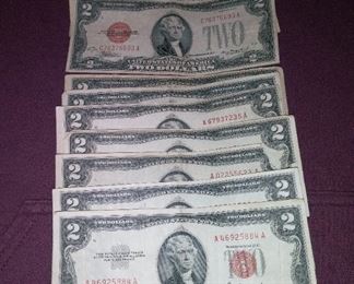 1928 & 1953 Red Seal Two Dollar Bills