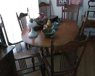 Set Of 6 Antique Oak Cane Seat Chairs