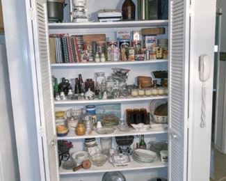 Saladmaster cookware, china, glassware, bottles, cook books, vintage food & spice collectibles.