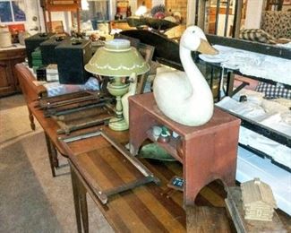 Sewing tables, wood carved ducks, featherweight.