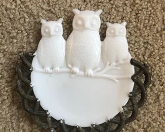 Great Owl Milk Glass Plate 