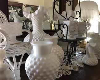 Milk glass, hobnail, Imperial Glass, Fenton, Westmorland
