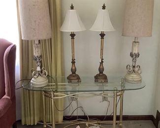 Brass, Glass top consul table - Vintage Lamps 