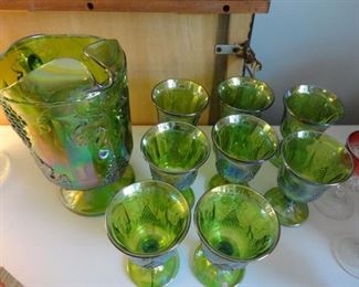 Vintage Iridescent Green Carnval Glass
