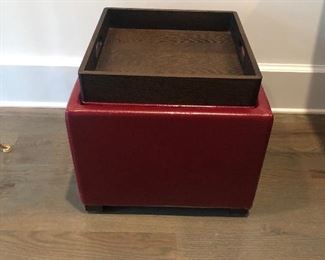 RED STORAGE OTTOMAN.  PADDED TOP.                     
17 3/4" X 17 3/4 X 16 1/2"                                                             