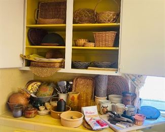 wicker baskets, kitchen supplies