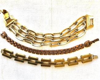 $12 each 2 gold tone and 1 $20 copper bracelet.  Top: 8"L.  Middle and bottom: 7.5"L each Top bracelet SOLD 