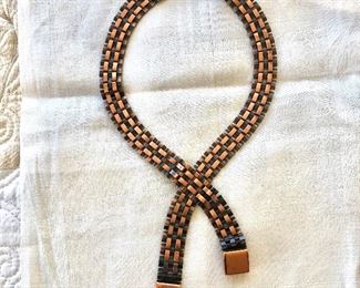 $35  Signed Renoir Copper necklace with overlap.  22"L