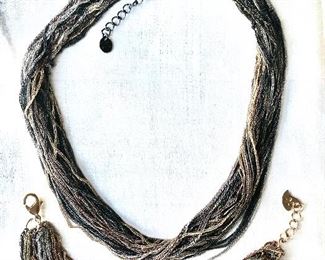 $35 Set many many stranded mixed metal necklace (18.5"L) and bracelet (7.5"L)