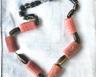 $50 Chevron stone and possibly sponge coral beaded necklace.  20"L 