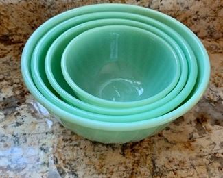 $150 - Fire King Jadeite Swirl Nesting Bowls Set, 6" 7" 8" 9" Mixing Bowls