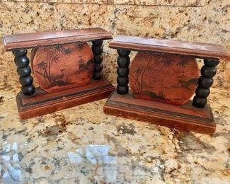 $100 - Vintage chinoiserie, wood book ends - 8" W x 6" H x 2.5" D each
