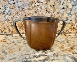 $24 - Vintage double handled, scalloped copper cup - approx 3.5" H