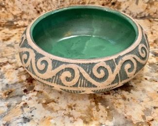 $65 -Vintage RED WING Stoneware Green Brushed Ware Bulb BOWL #2 - 6.5" D x 2.5" H  