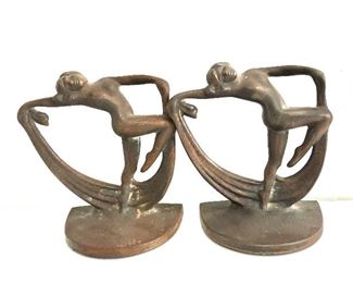 $150 -    Art deco metal book ends 5 and 1/2 "H by 4"W 